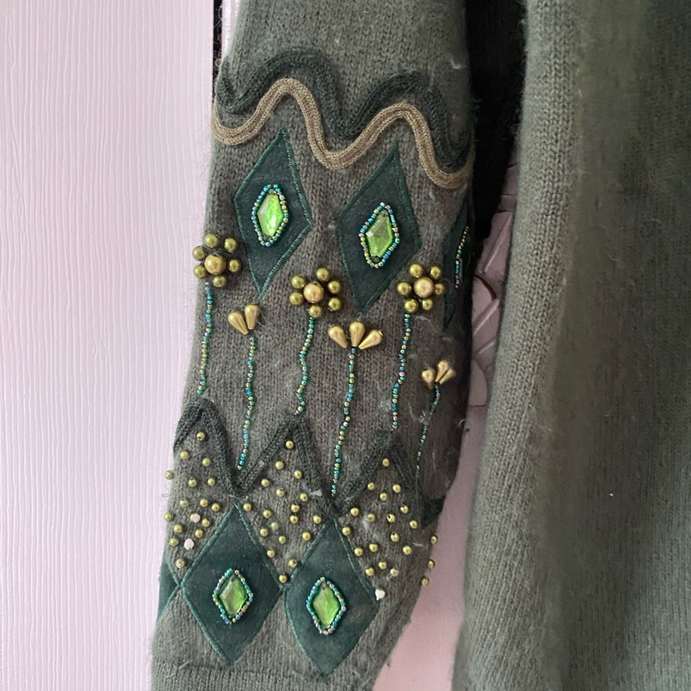 Cavalini VTG 90s Tunic Embellished Holiday Sweater Angora Lambs Wool Blend L - Picture 5 of 13